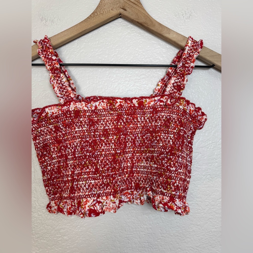Free People Endless Summer Thalia Smocked Crop Top in Red Ivory Combo Small $118 - Picture 7 of 11